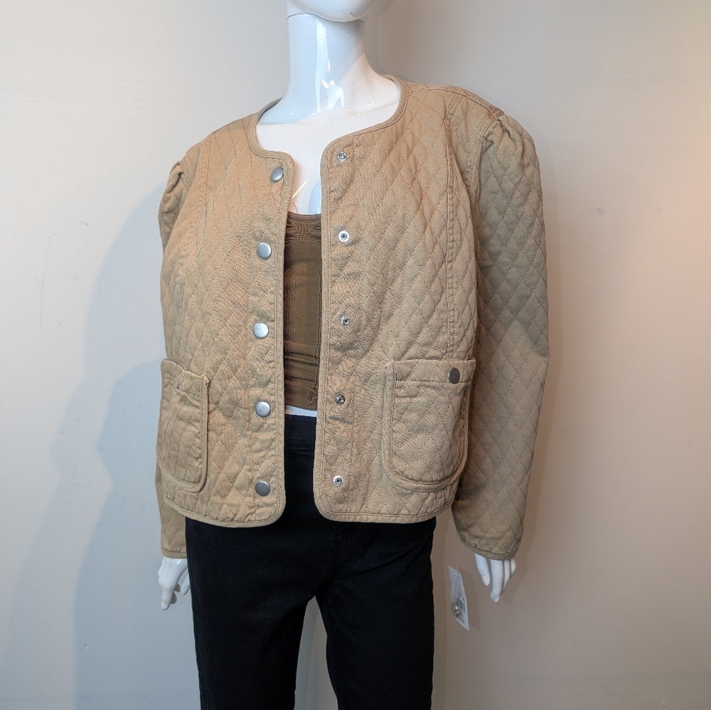 Woman's Ophelia Roe Quilted Tan Snap Button Down Blazer Size 2X